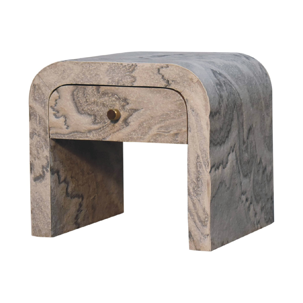 Table de chevet effet marbre en manguier massif – Naturel – vue 3