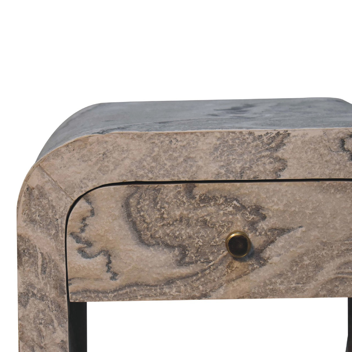 Table de chevet effet marbre en manguier massif – Naturel – vue 4