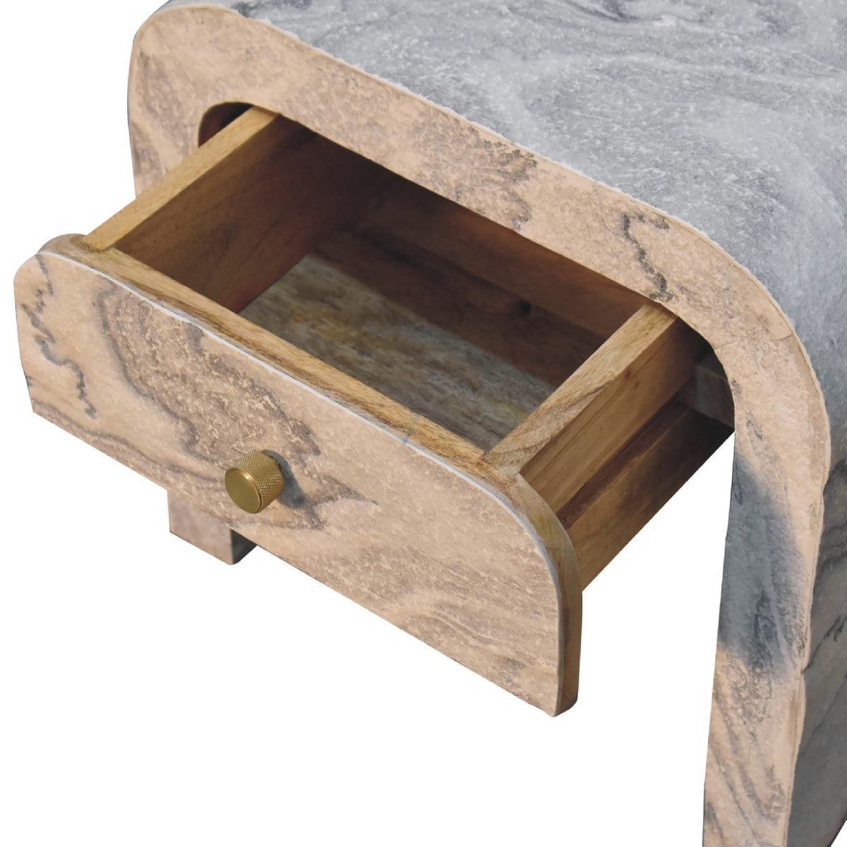 Table de chevet effet marbre en manguier massif – Naturel – vue 6