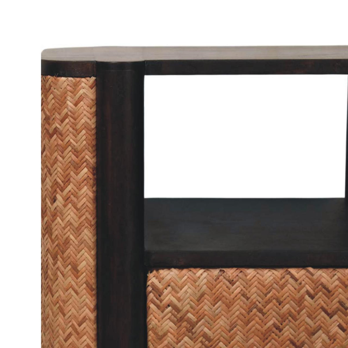 Table de chevet effet tressé 2 tiroirs en manguier massif – Moka – vue 5