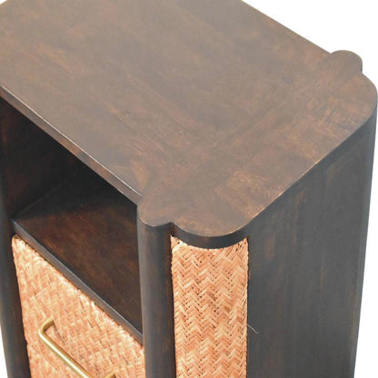 Table de chevet effet tressé 2 tiroirs en manguier massif – Moka – vue 6