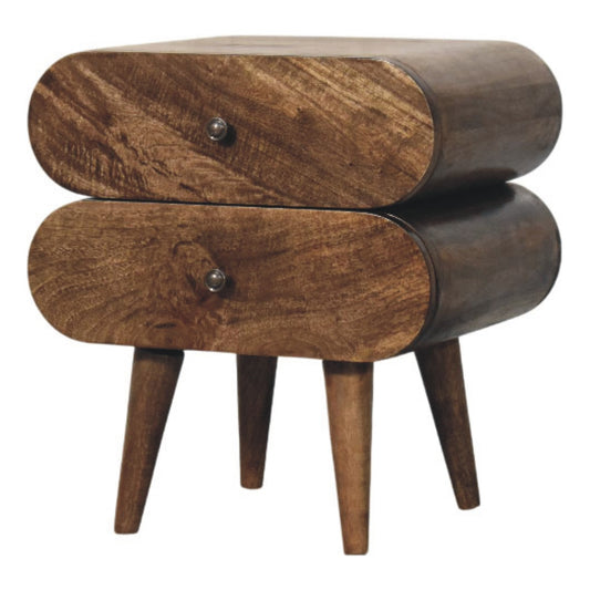 Table de chevet élancée à 2 tiroirs en manguier massif – Gris doux – vue 2
