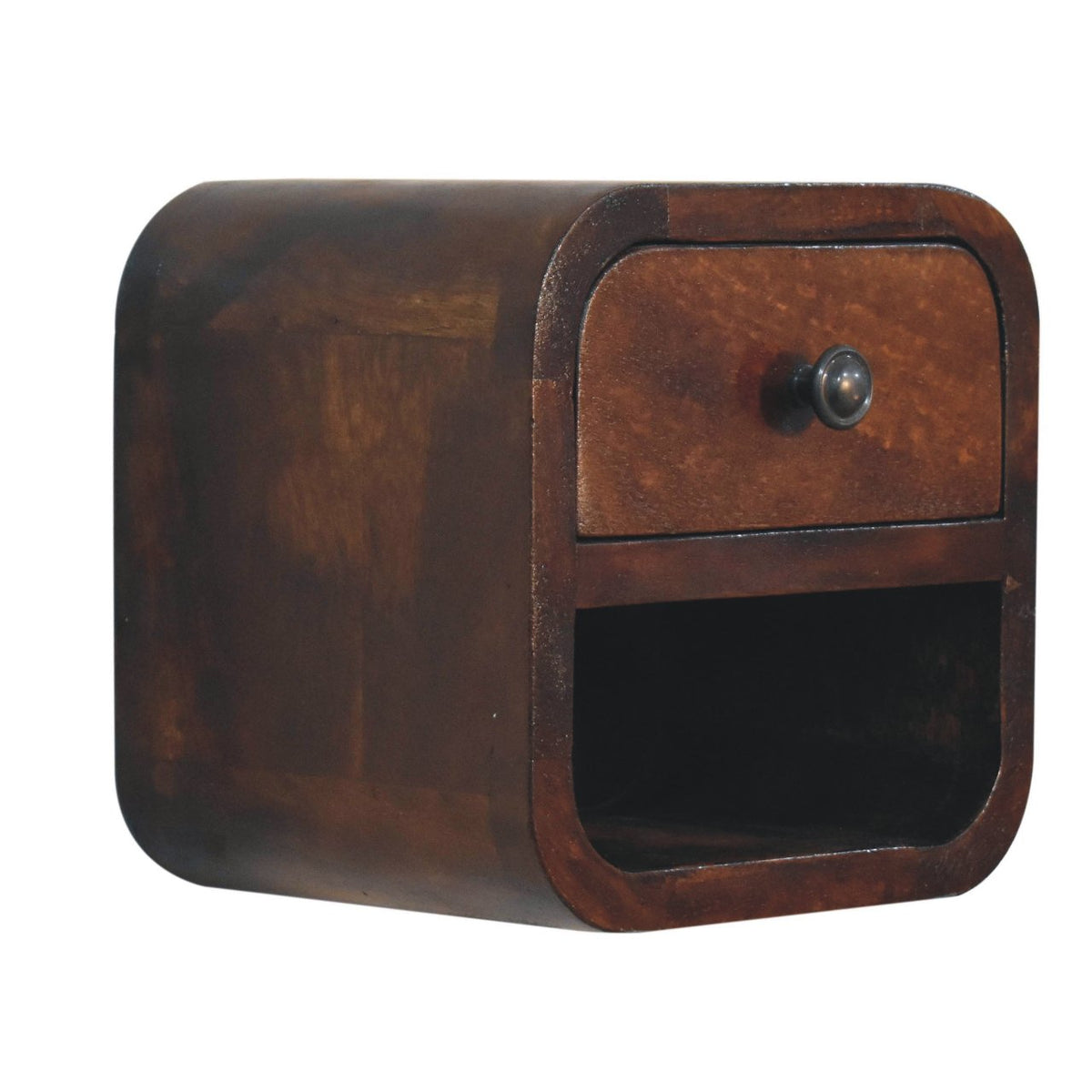 Table de chevet extra-mini arrondie à niche en manguier massif – Châtaigne – vue 3