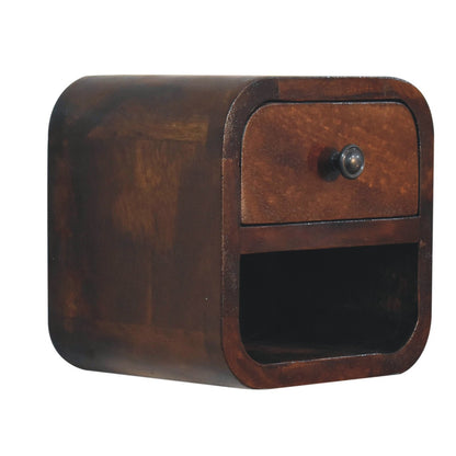 Table de chevet extra-mini arrondie à niche en manguier massif – Châtaigne – vue 3