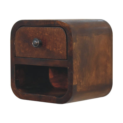 Table de chevet extra-mini arrondie à niche en manguier massif – Châtaigne – vue 4