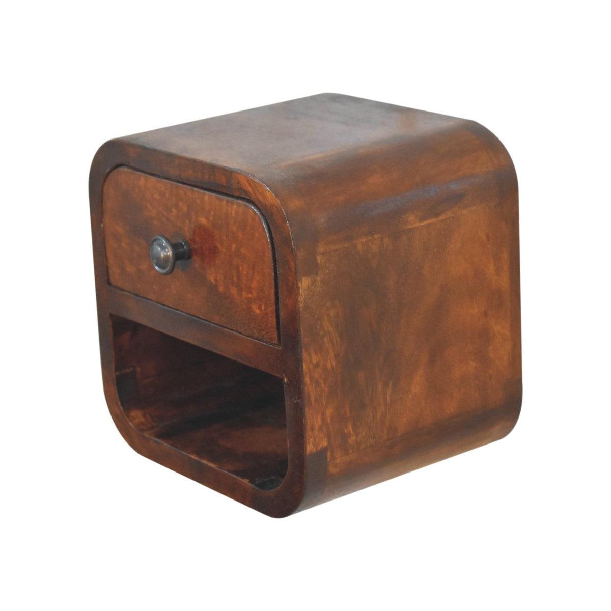 Table de chevet extra-mini arrondie à niche en manguier massif – Châtaigne – vue 5