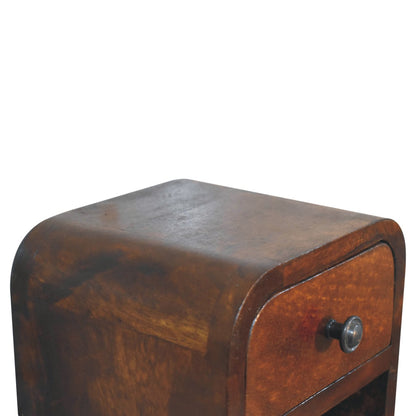 Table de chevet extra-mini arrondie à niche en manguier massif – Châtaigne – vue 7
