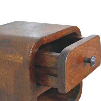 Table de chevet extra-mini arrondie à niche en manguier massif – Châtaigne – vue 8