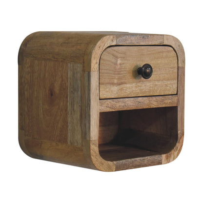 Table de chevet extra-mini arrondie à niche en manguier massif – Naturel – vue 3