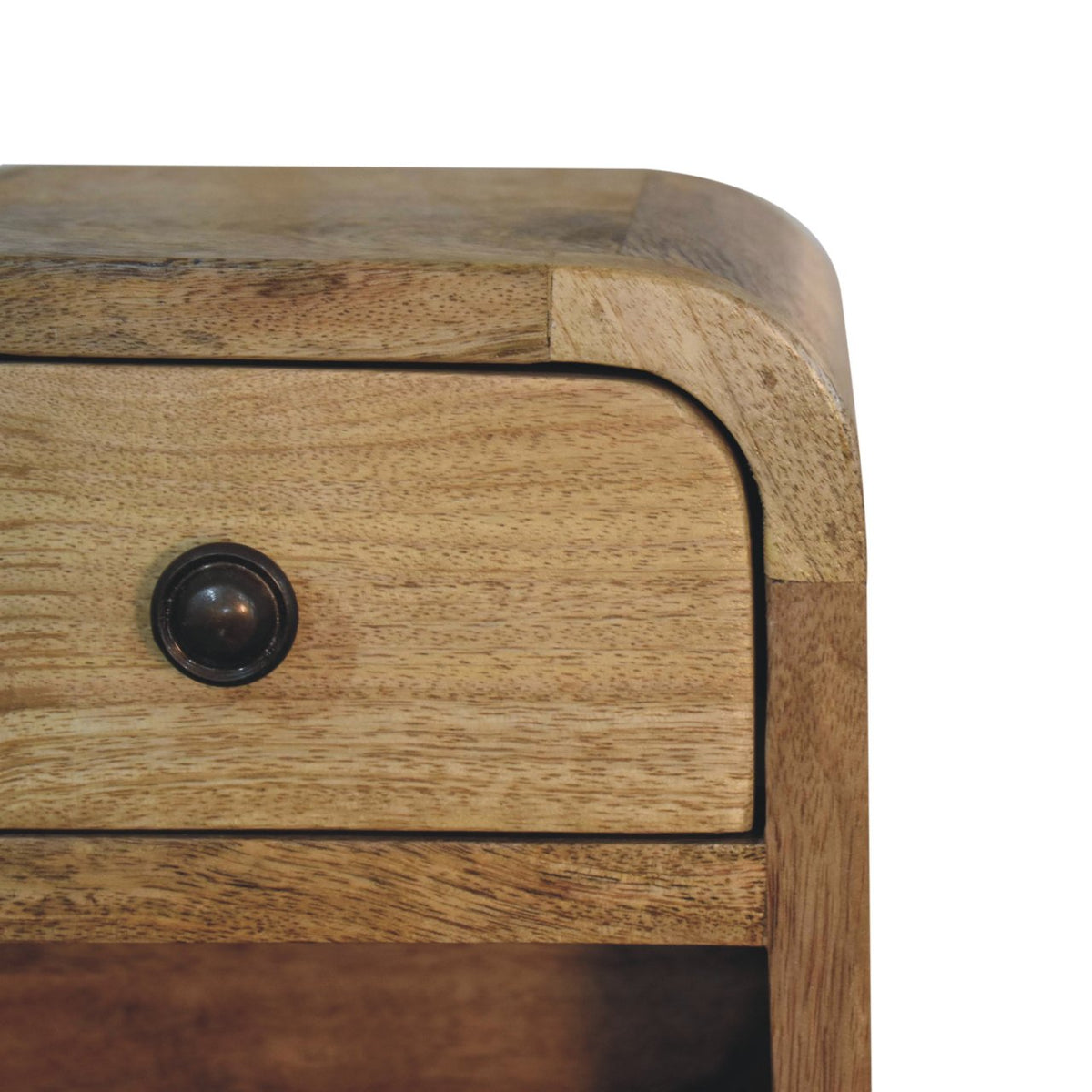 Table de chevet extra-mini arrondie à niche en manguier massif – Naturel – vue 6