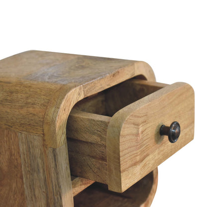 Table de chevet extra-mini arrondie à niche en manguier massif – Naturel – vue 7