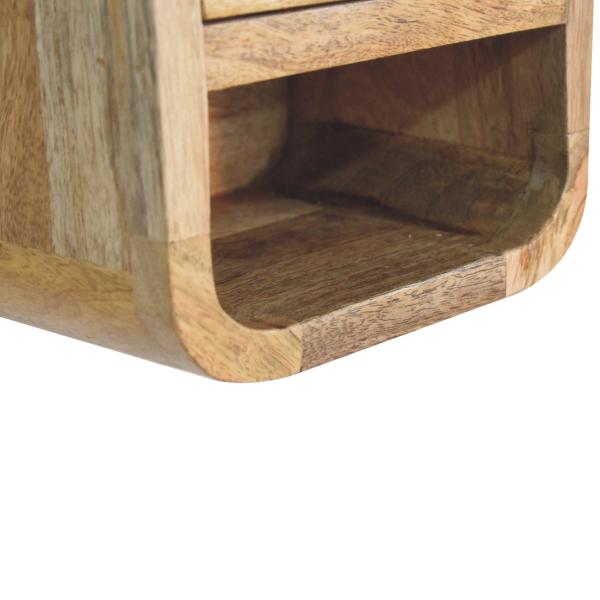 Table de chevet extra-mini arrondie à niche en manguier massif – Naturel – vue 8