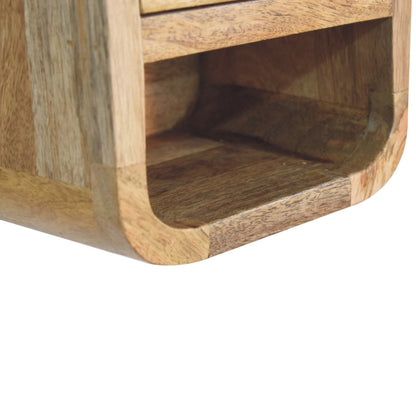 Table de chevet extra-mini arrondie à niche en manguier massif – Naturel – vue 8
