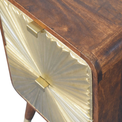 Table de chevet façade laiton embossé en manguier massif – Châtaigne – vue 5