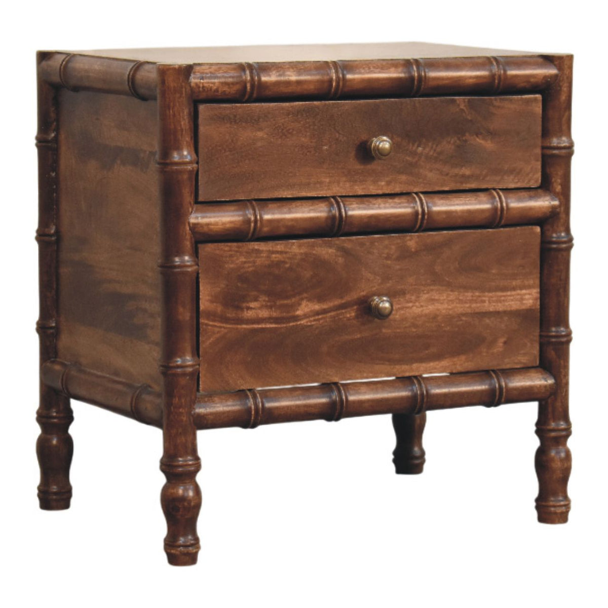 Table de chevet façon bambou en manguier massif – Amande grillée – vue 3