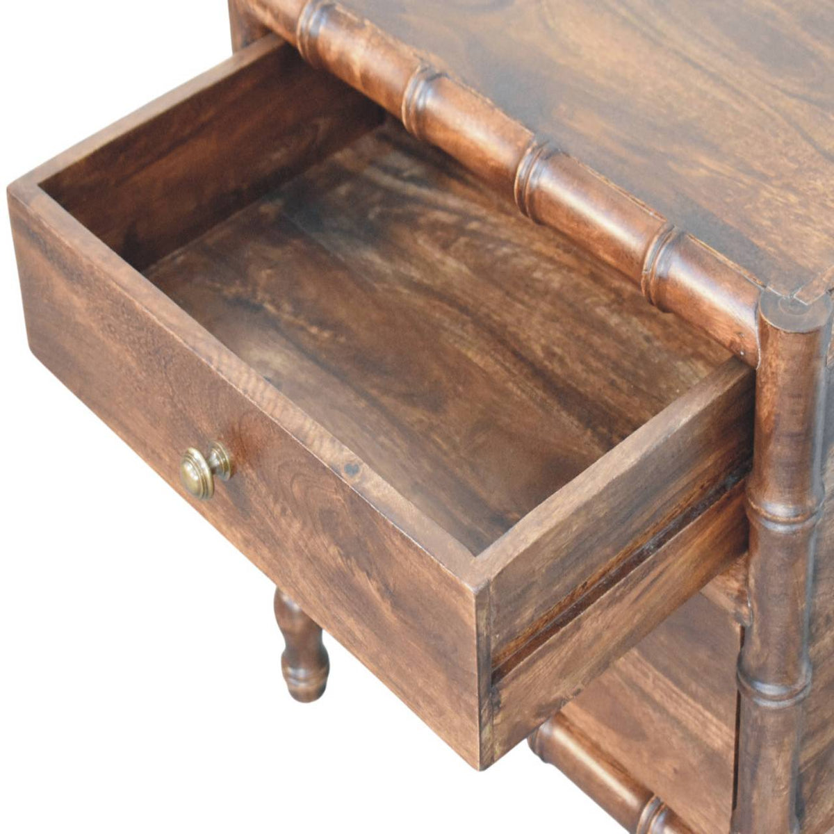 Table de chevet façon bambou en manguier massif – Amande grillée – vue 6
