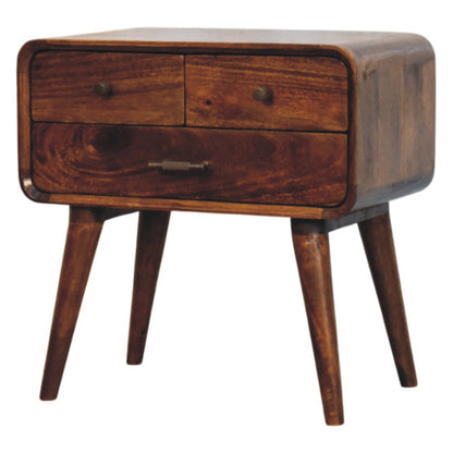 Table de chevet galbée 3 tiroirs en manguier massif – Châtaigne – vue 3