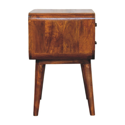 Table de chevet galbée 3 tiroirs en manguier massif – Châtaigne – vue 9