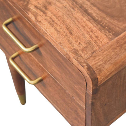 Table de chevet galbée à 2 tiroirs en manguier massif – Amande grillée – vue 5