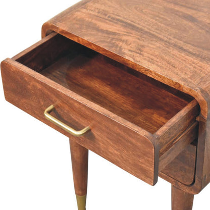 Table de chevet galbée à 2 tiroirs en manguier massif – Amande grillée – vue 6