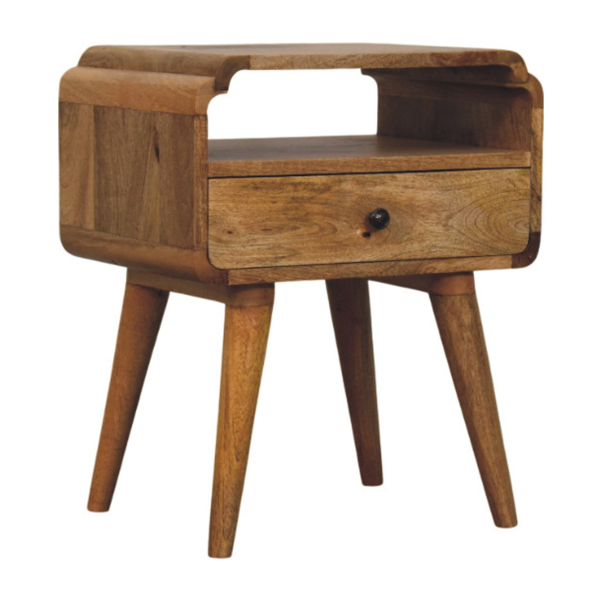 Table de chevet galbée à bouton laiton en manguier massif – Naturel – vue 2