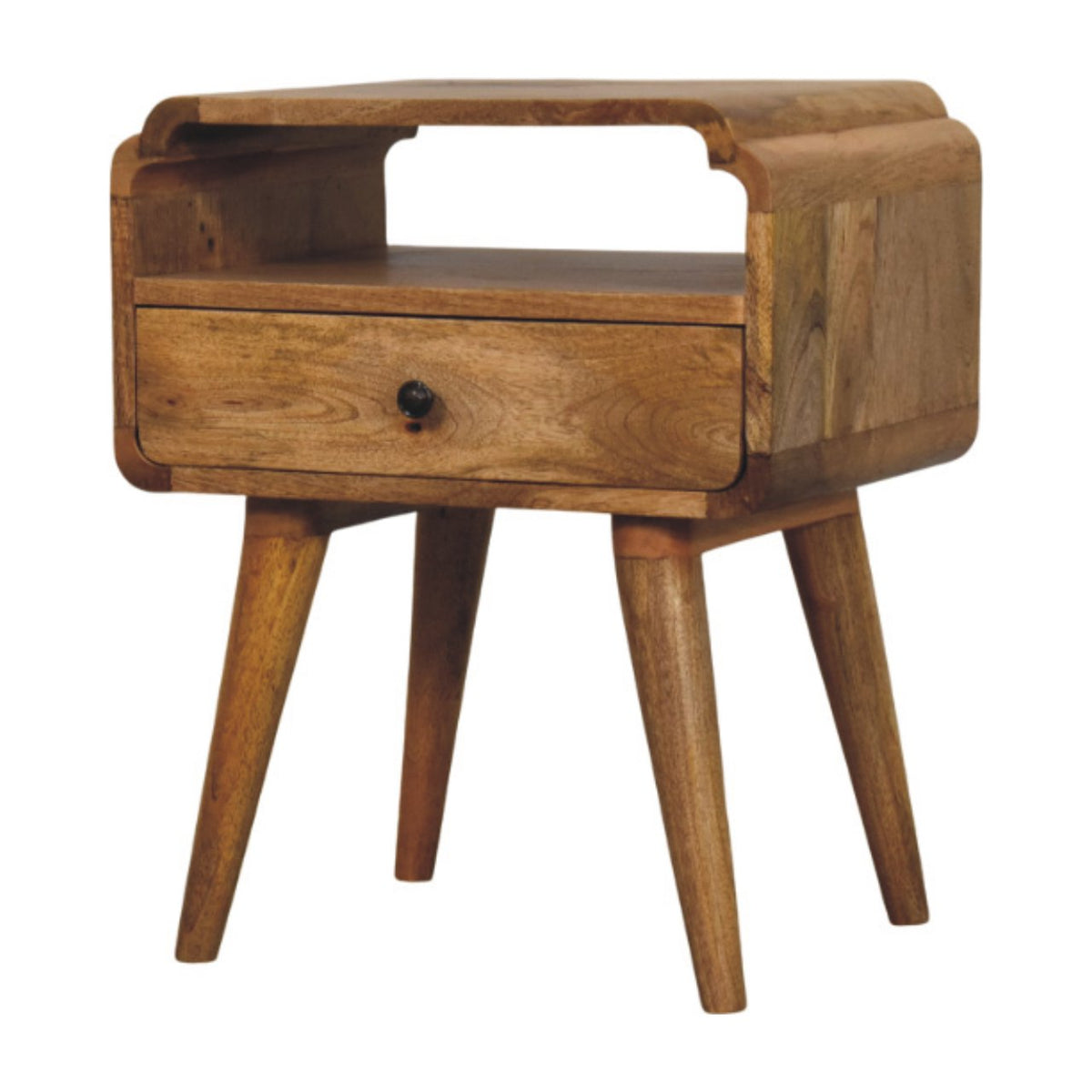Table de chevet galbée à bouton laiton en manguier massif – Naturel – vue 3