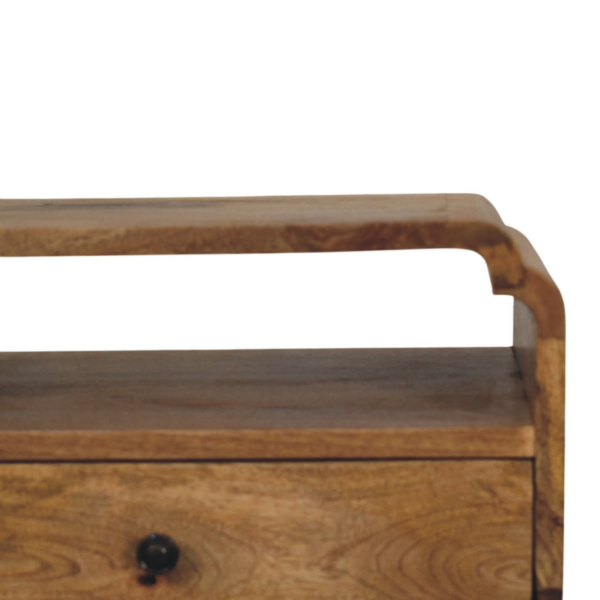 Table de chevet galbée à bouton laiton en manguier massif – Naturel – vue 4