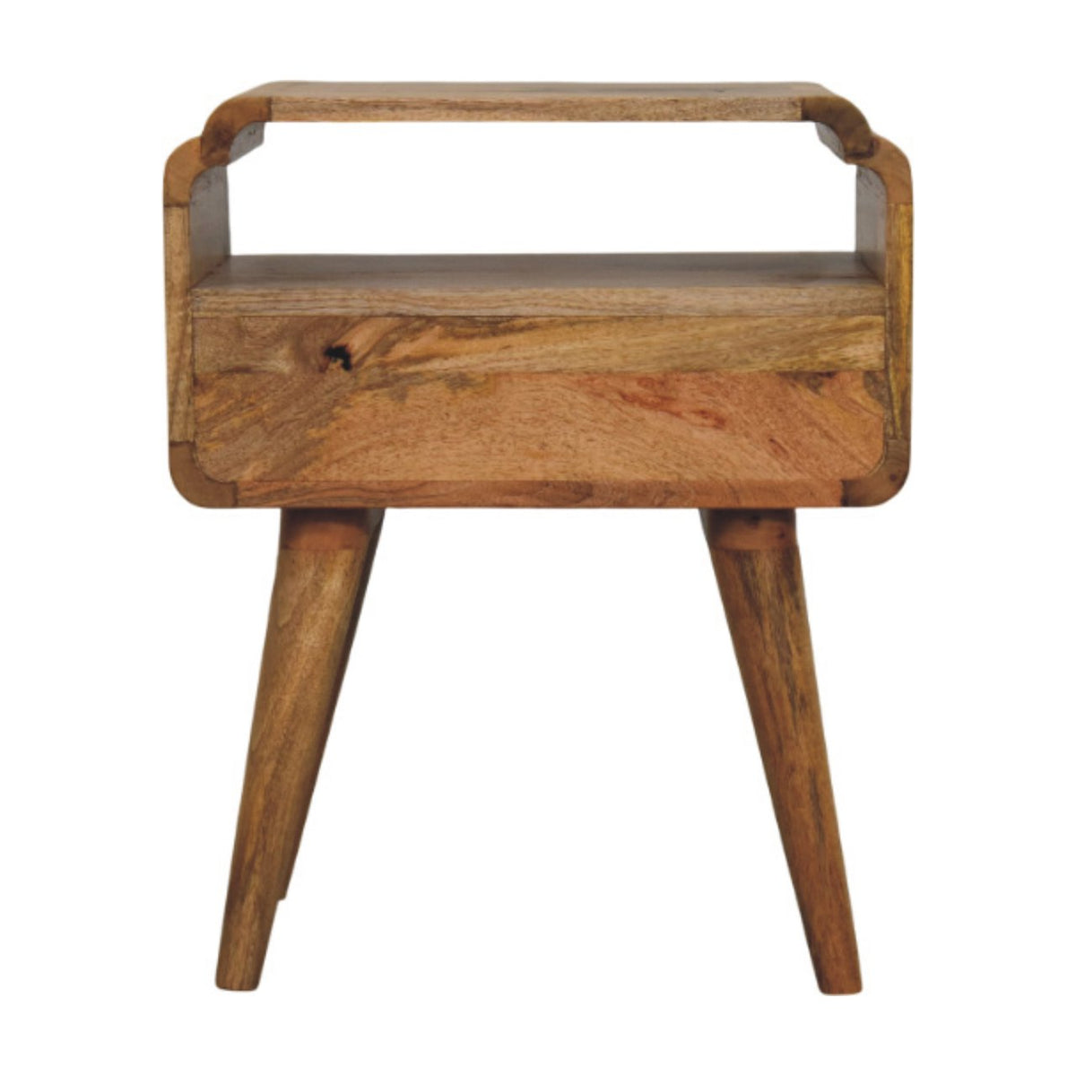 Table de chevet galbée à bouton laiton en manguier massif – Naturel – vue 9