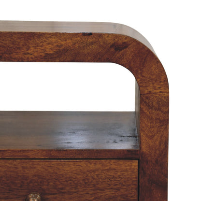Table de chevet galbée à étagère en manguier massif – Châtaigne – vue 3