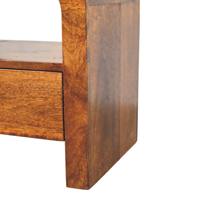 Table de chevet galbée à étagère en manguier massif – Châtaigne – vue 6