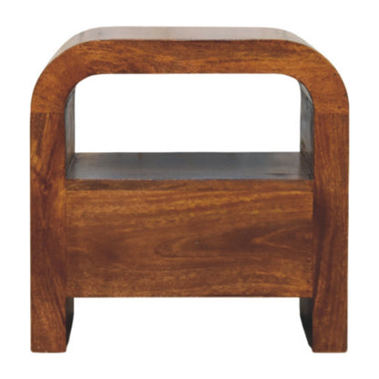 Table de chevet galbée à étagère en manguier massif – Châtaigne – vue 8