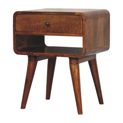 Table de chevet galbée à niche en manguier massif – Châtaigne – vue 2