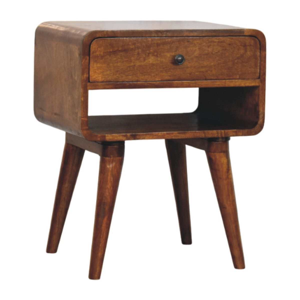 Table de chevet galbée à niche en manguier massif – Châtaigne – vue 3