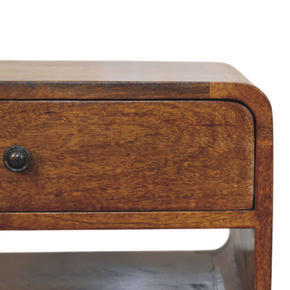Table de chevet galbée à niche en manguier massif – Châtaigne – vue 4