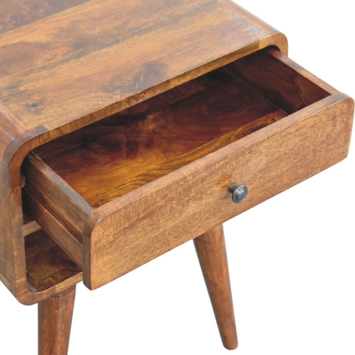 Table de chevet galbée à niche en manguier massif – Châtaigne – vue 6