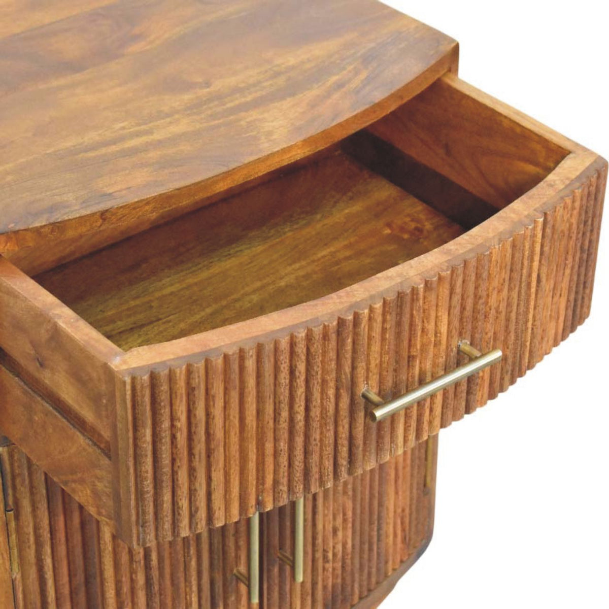 Table de chevet galbée et cannelée en manguier massif – Ambre – vue 5