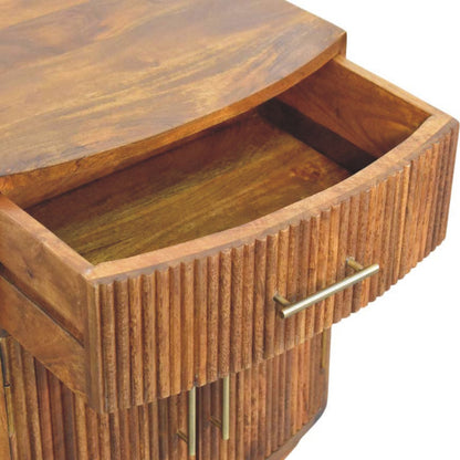 Table de chevet galbée et cannelée en manguier massif – Ambre – vue 5