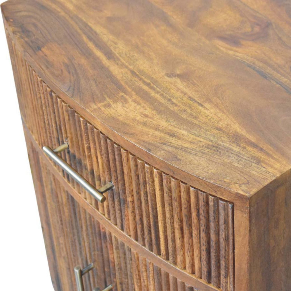 Table de chevet galbée et cannelée en manguier massif – Ambre – vue 6