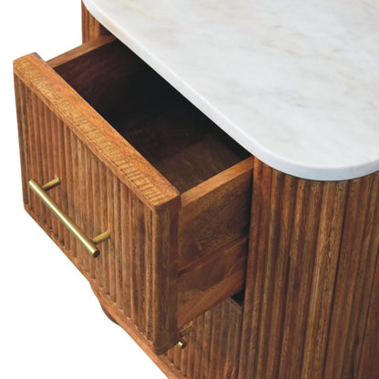 Table de chevet marbre 2 tiroirs en manguier massif – Miel doré – vue 6