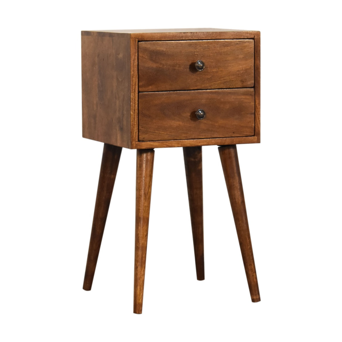 Table de chevet mini à 2 tiroirs en manguier massif – Châtaigne – vue 3