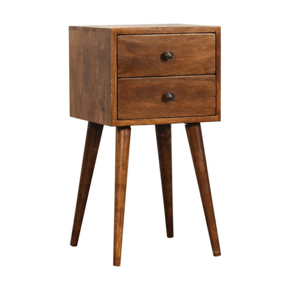 Table de chevet mini à 2 tiroirs en manguier massif – Châtaigne – vue 3