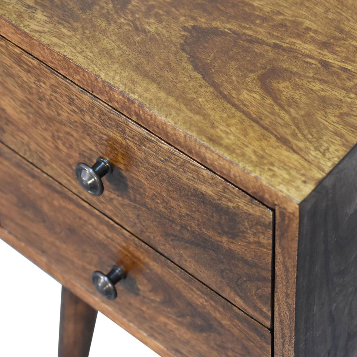 Table de chevet mini à 2 tiroirs en manguier massif – Châtaigne – vue 5