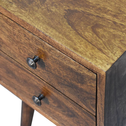 Table de chevet mini à 2 tiroirs en manguier massif – Châtaigne – vue 5
