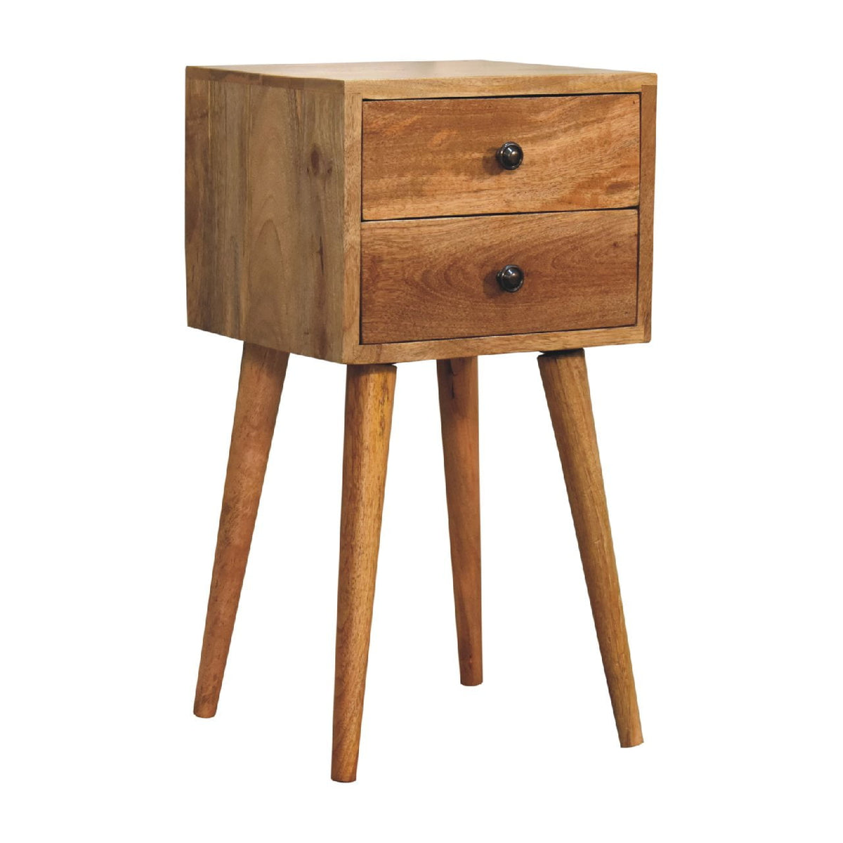 Table de chevet mini à 2 tiroirs en manguier massif – Naturel – vue 4