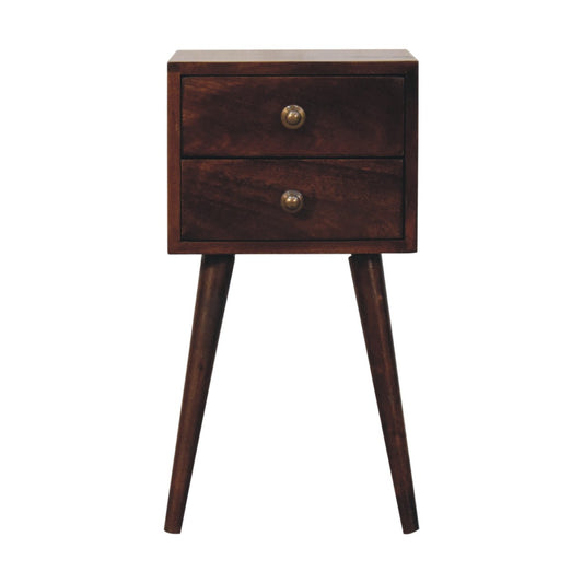 Table de chevet mini à 2 tiroirs en manguier massif – Noisette – vue 2