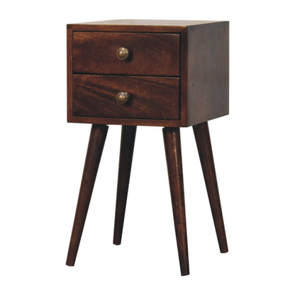 Table de chevet mini à 2 tiroirs en manguier massif – Noisette – vue 3