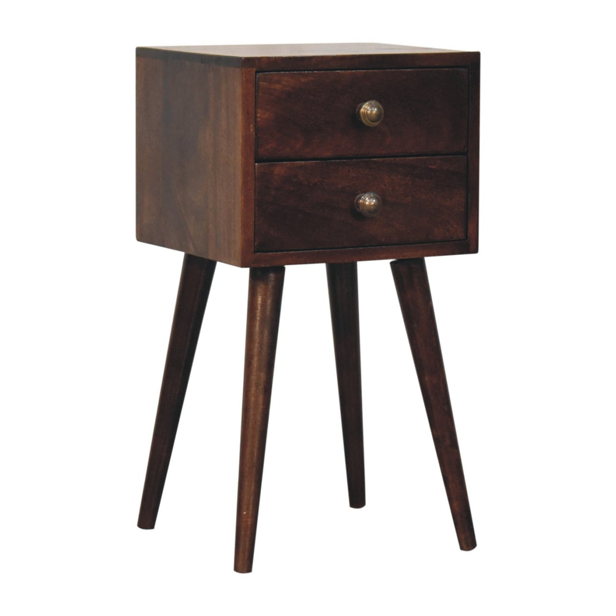 Table de chevet mini à 2 tiroirs en manguier massif – Noisette – vue 4