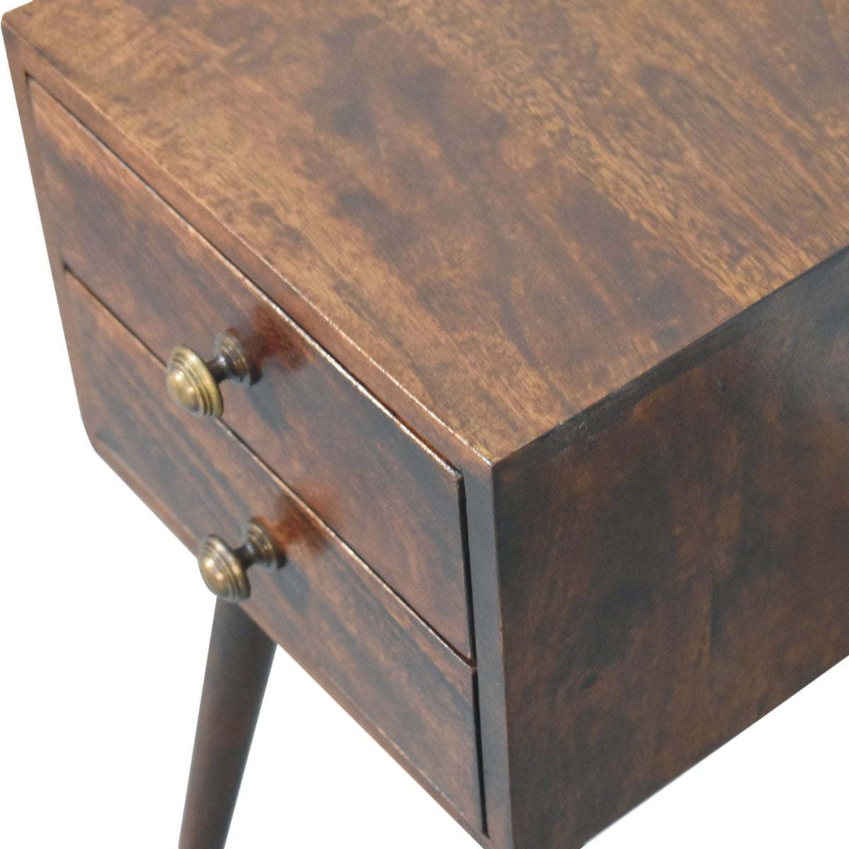 Table de chevet mini à 2 tiroirs en manguier massif – Noisette – vue 6