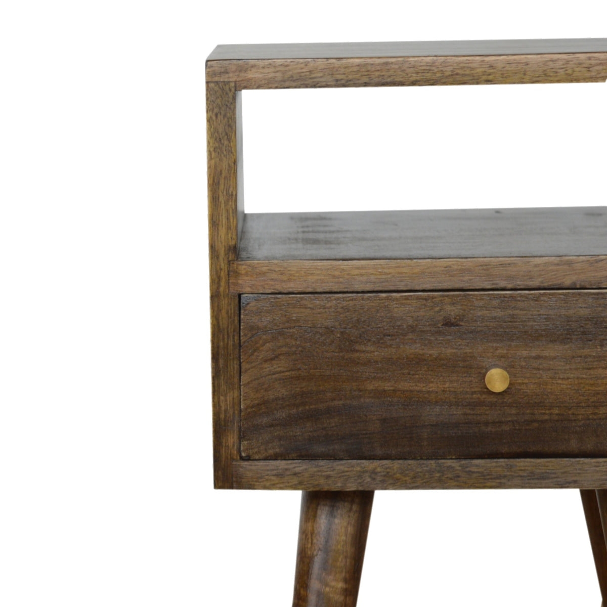 Table de chevet mini à tiroir et étagère en manguier massif – Gris – vue 3