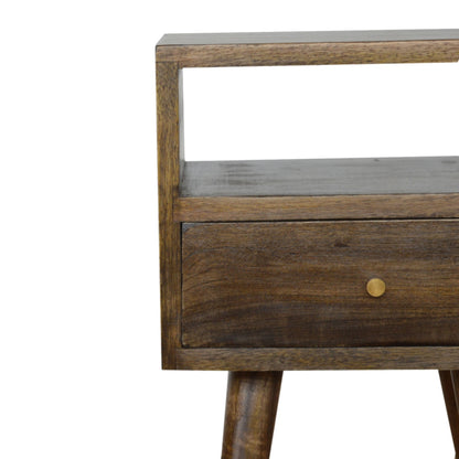 Table de chevet mini à tiroir et étagère en manguier massif – Gris – vue 3